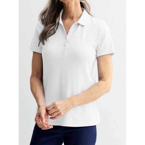 CROFT & BARROW Womens White Classic Polo Medium Short Sleeve Classiccore Preppy - Picture 1 of 14